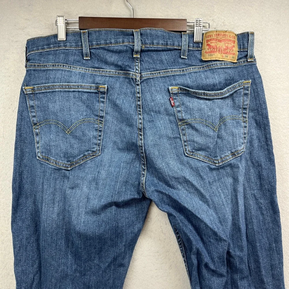Levis 559 Relaxed Straight Jeans Mens 38x30 Blue Denim Pant Wide Leg Work Cowboy